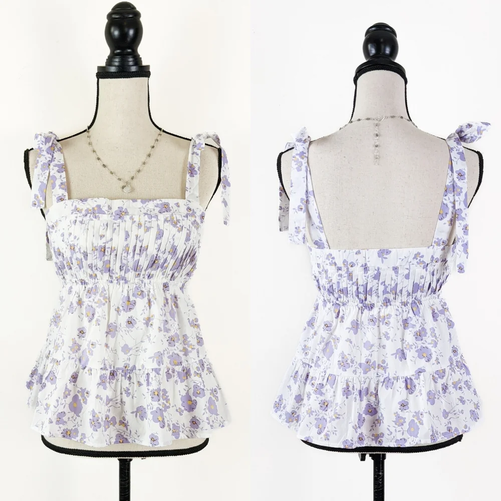 NWT Storia Floral Tie Strap Tank Top, Size Medium - Picture 6 of 6